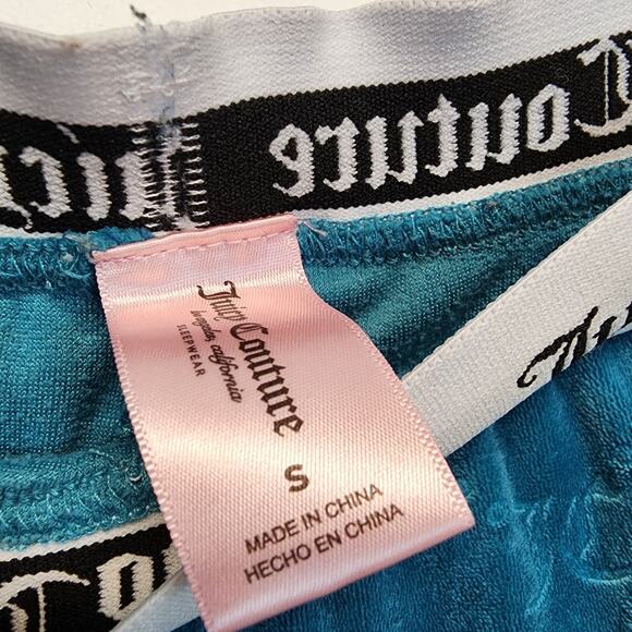 Juicy Couture Velour Track Pajama Set Size S Allover Logo Teal Turquoise Y2K - Picture 13 of 13